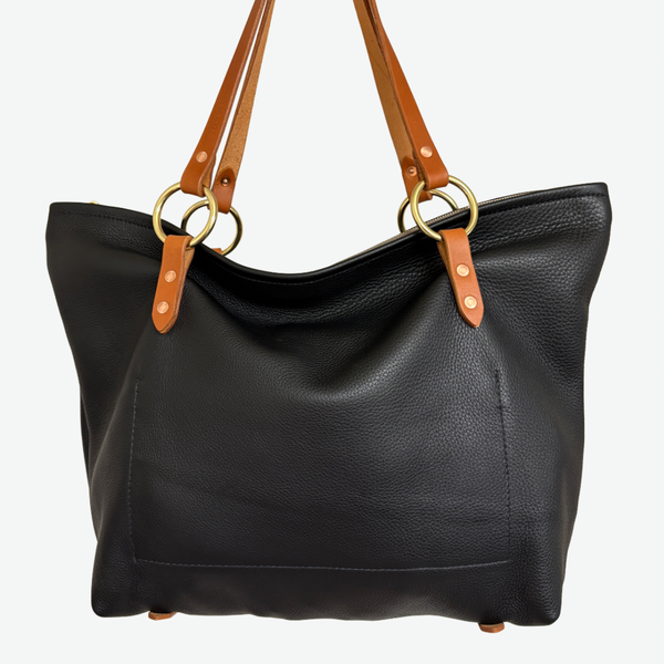 High Notch TYPE A-2ミリタリートートバッグ 馬革・ハイノッチ No. 2 Zip-Top - Leather Tote Handbag | Black - Copperdot Leather Goods