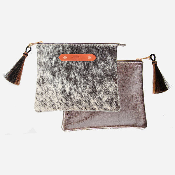 Silver Shimmer & Black Hide Resi Zip Clutch - Copperdot