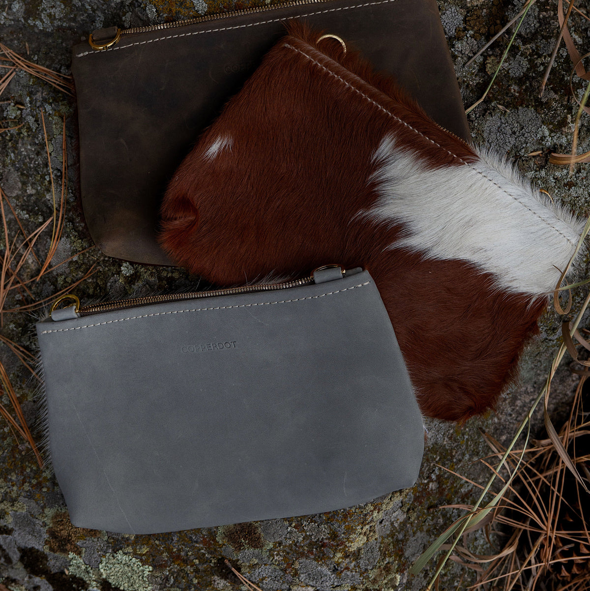 Zippy Clutch | Black & Brown Hide