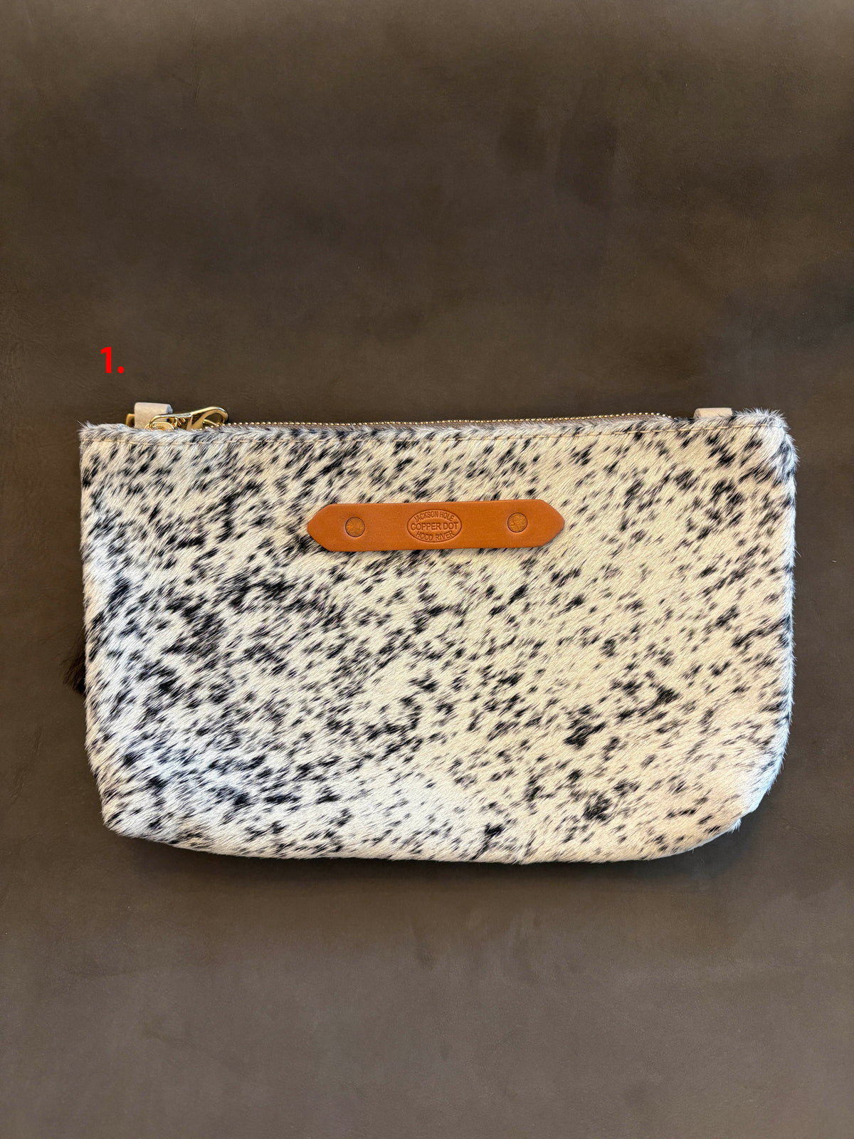 Cream & Black Hide Zippy Clutch