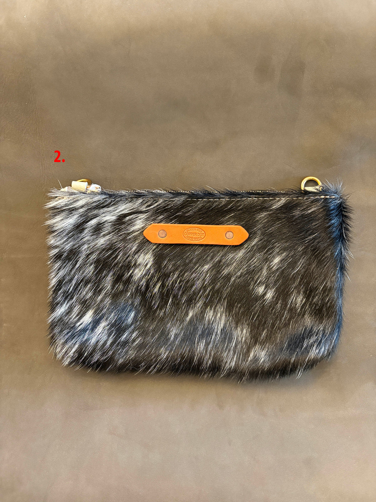 Cream & Black Hide Zippy Clutch