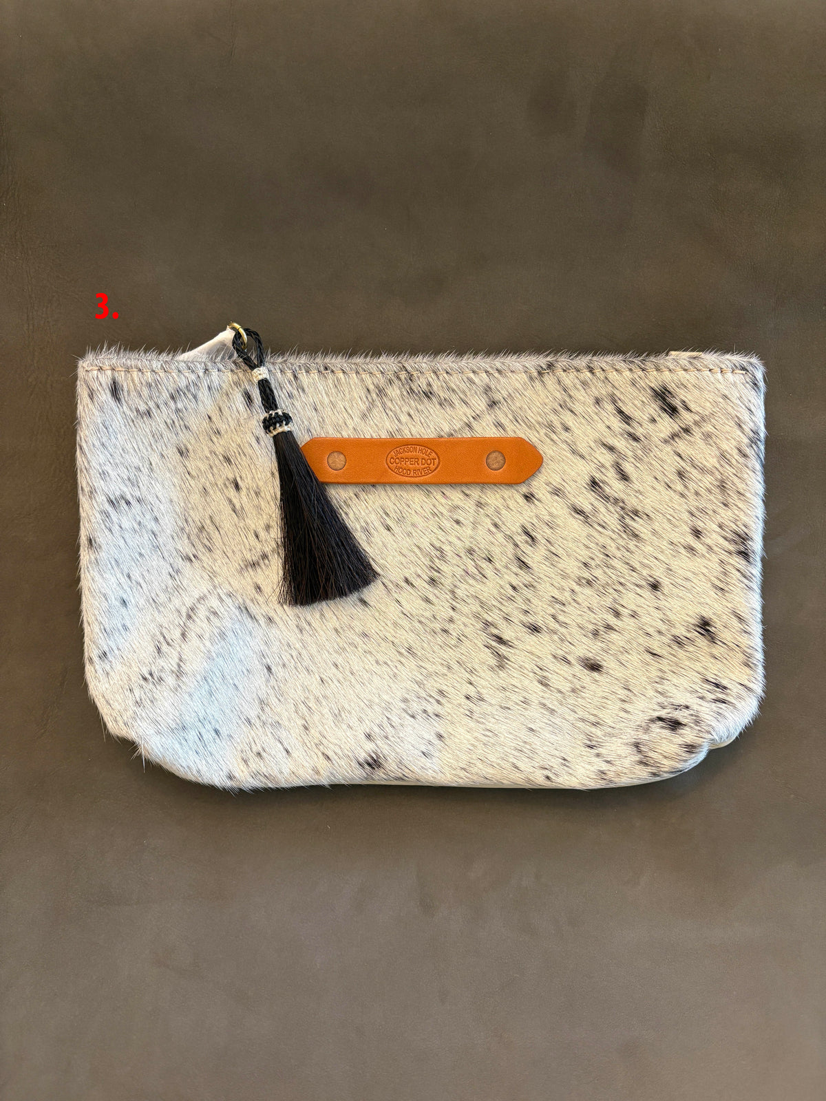 Cream & Black Hide Zippy Clutch