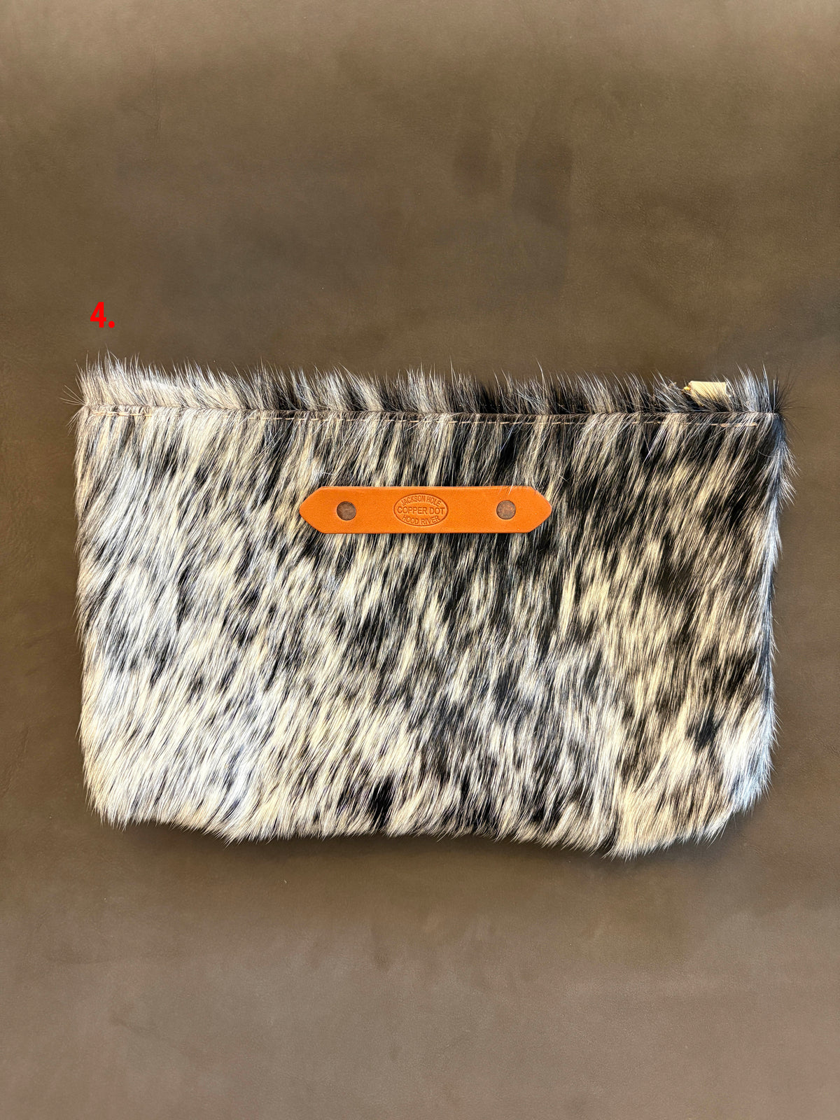 Cream & Black Hide Zippy Clutch