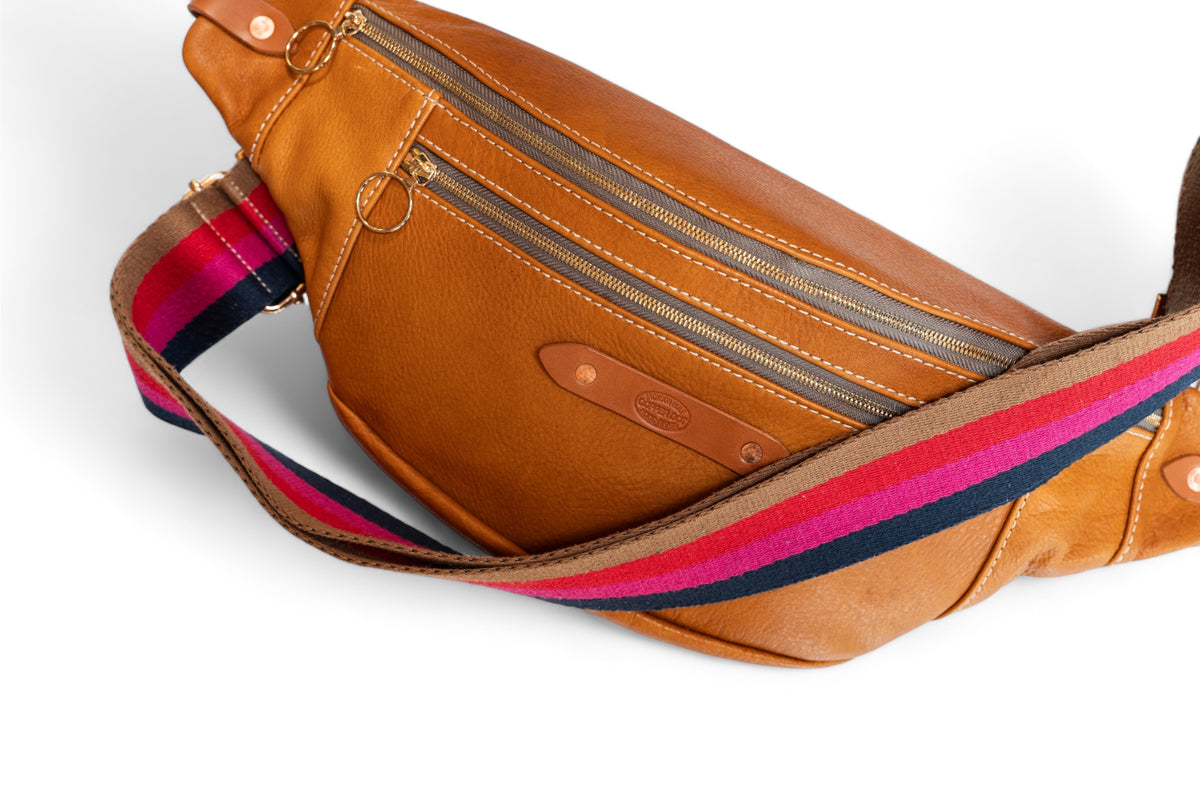 Webbing Shoulder Strap NEW Navy/ Magenta Stripe- Gold Hardware