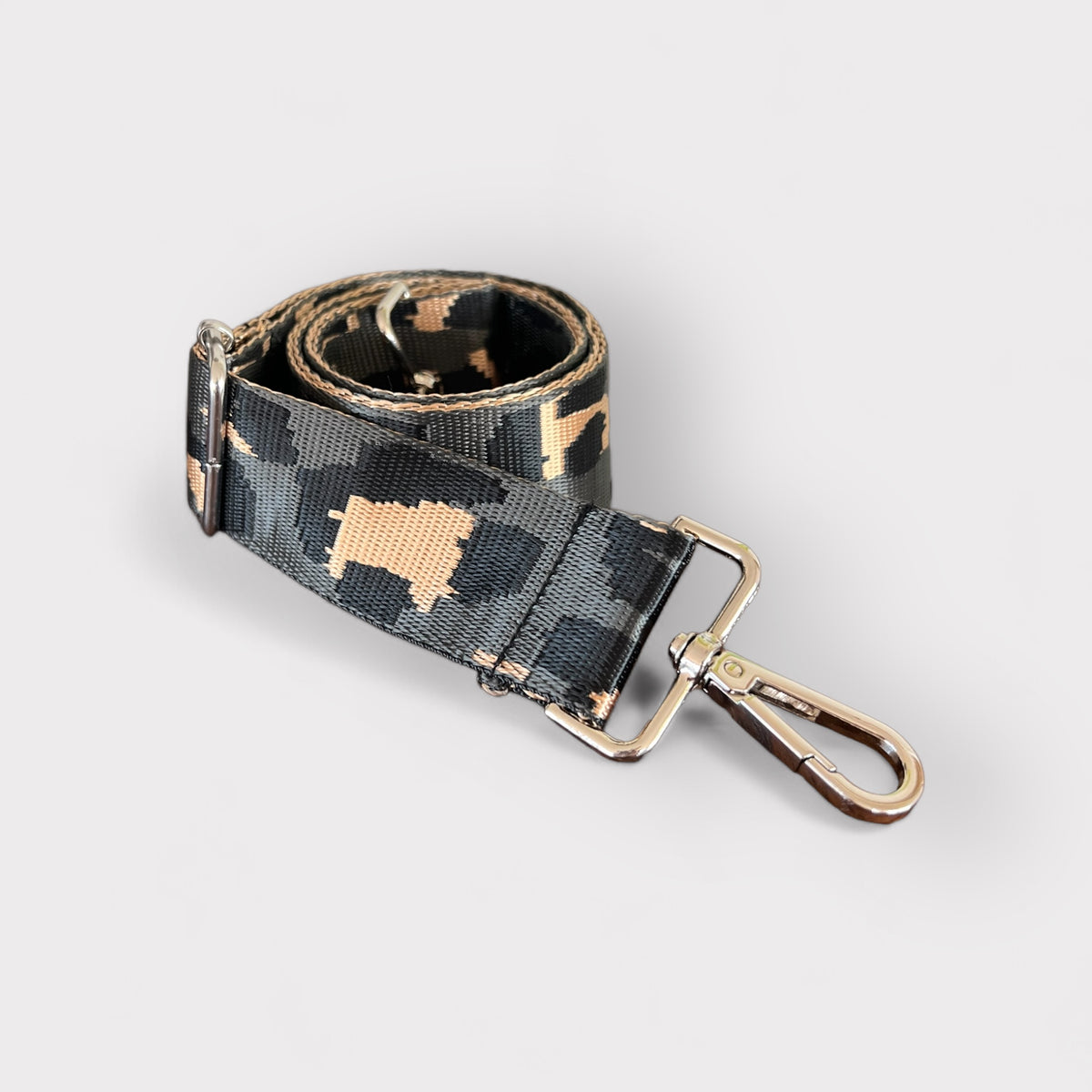 Webbing Shoulder Strap NEW Graphite/ Black Leopard- Silver Hardware