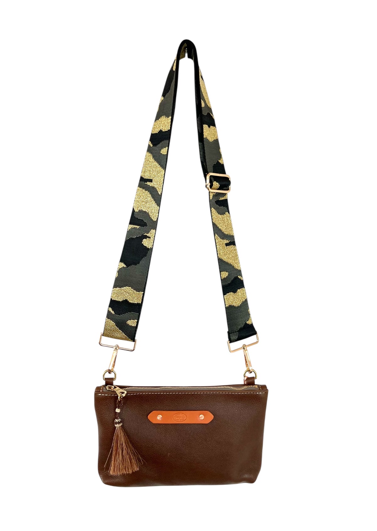 Webbing Shoulder Strap NEW Green/ Gold Camo- Gold Hardware