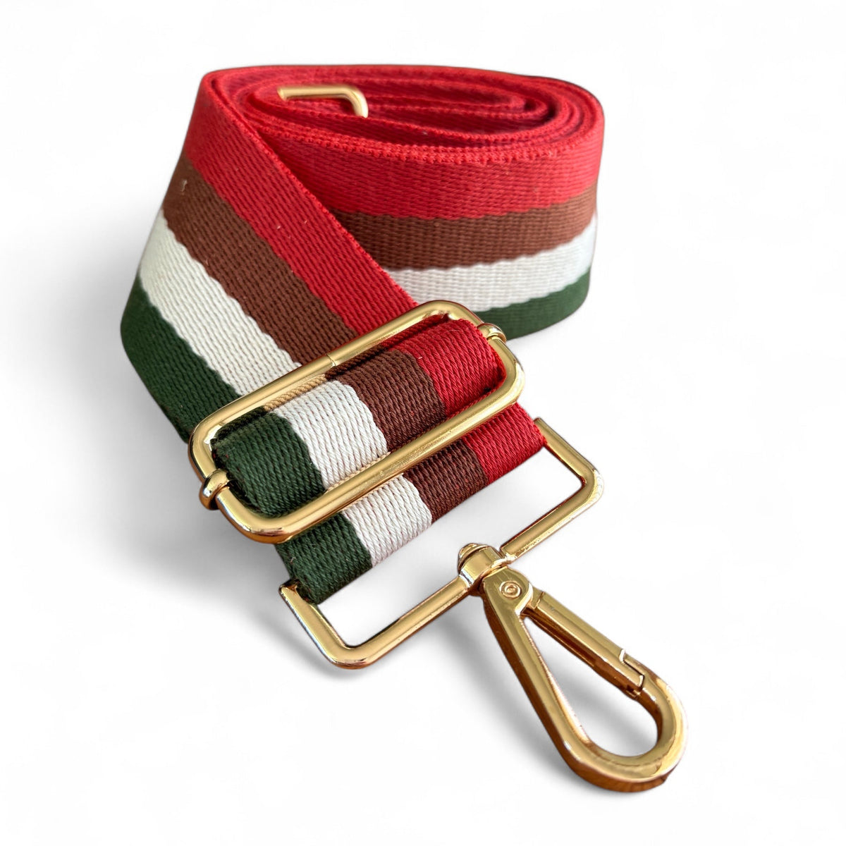 Webbing Shoulder Strap NEW Italian green, red, and white | Gold Hardware