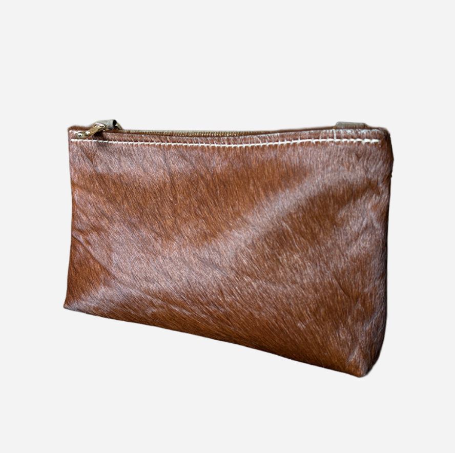 Zippy Clutch | Chocolate Roughman & Brown Hide