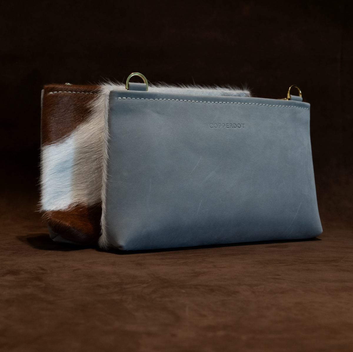 Zippy Clutch | Light Grey  & Brown Hide