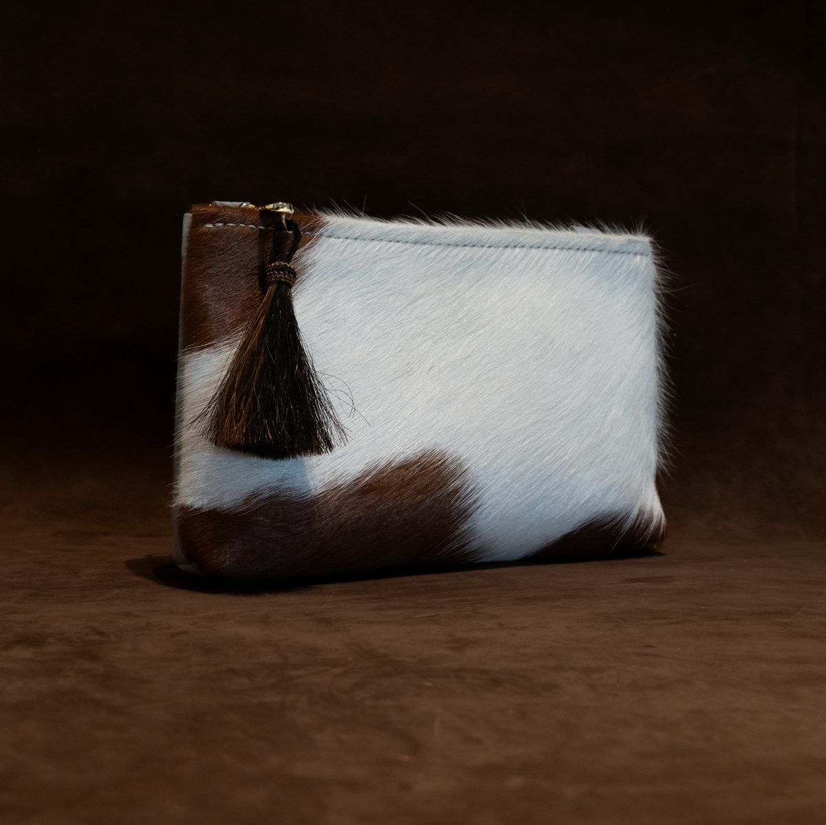 Zippy Clutch | Light Grey  & Brown Hide