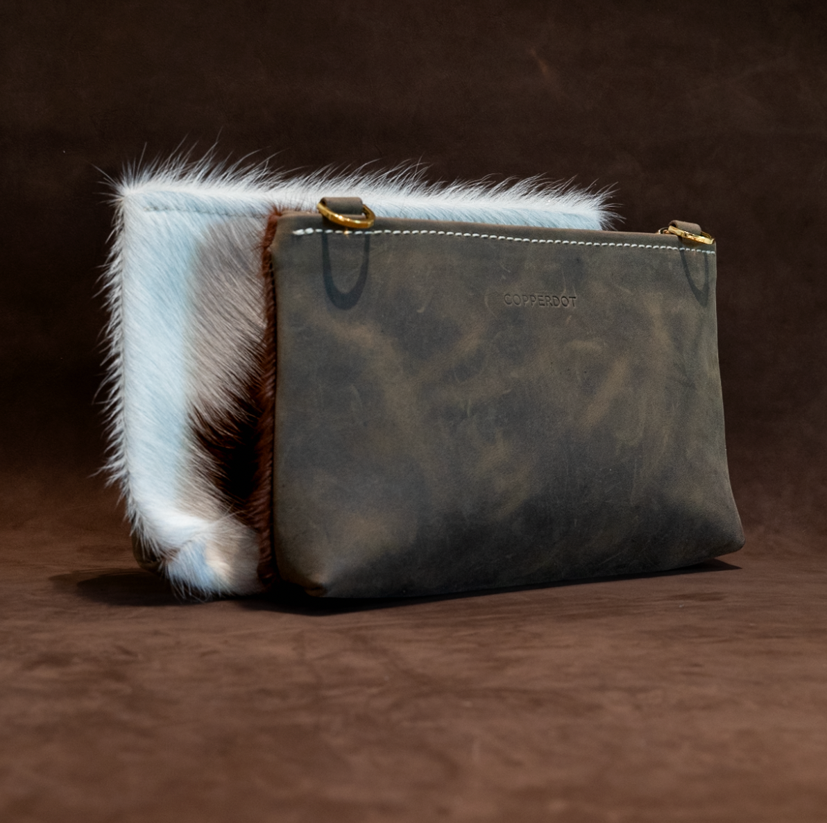Zippy Clutch | Chocolate Roughman & Brown Hide