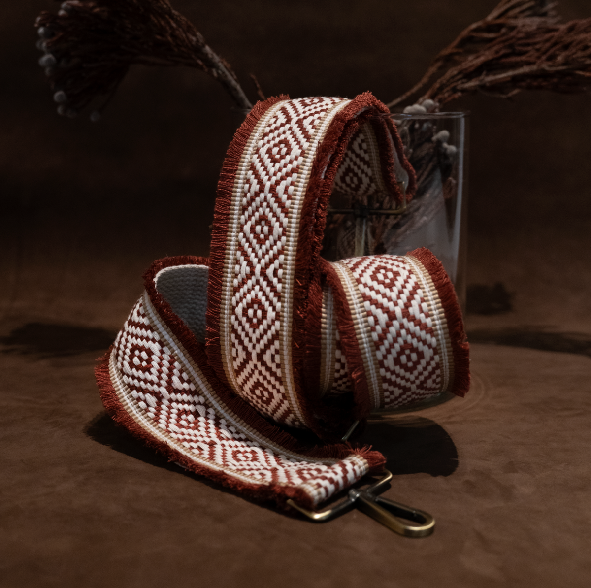 Adjustable Crossbody Strap - Woven Cotton | Amber with Fringe