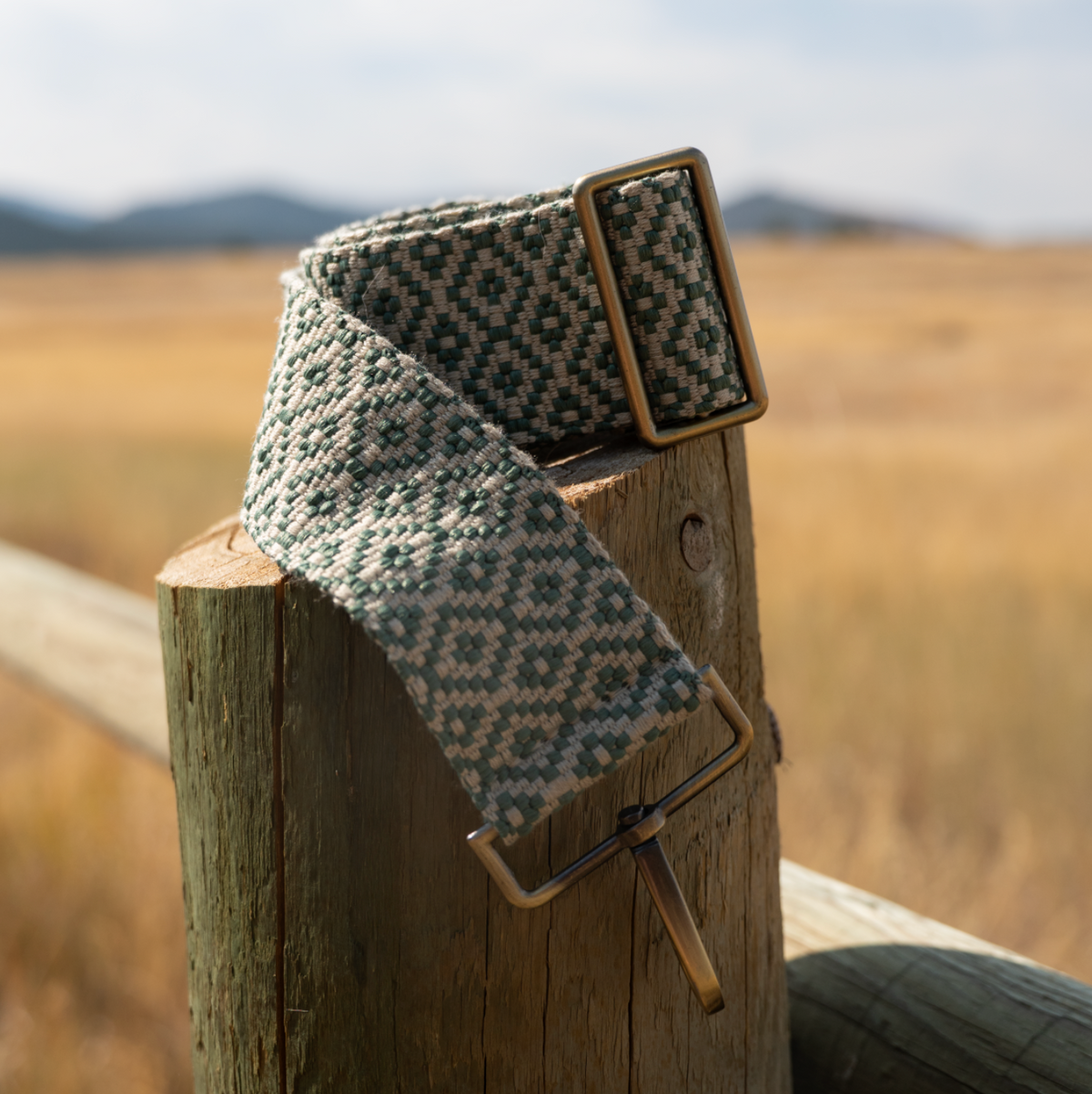 Adjustable Crossbody Strap - Woven Cotton Pattern | Green & Cream