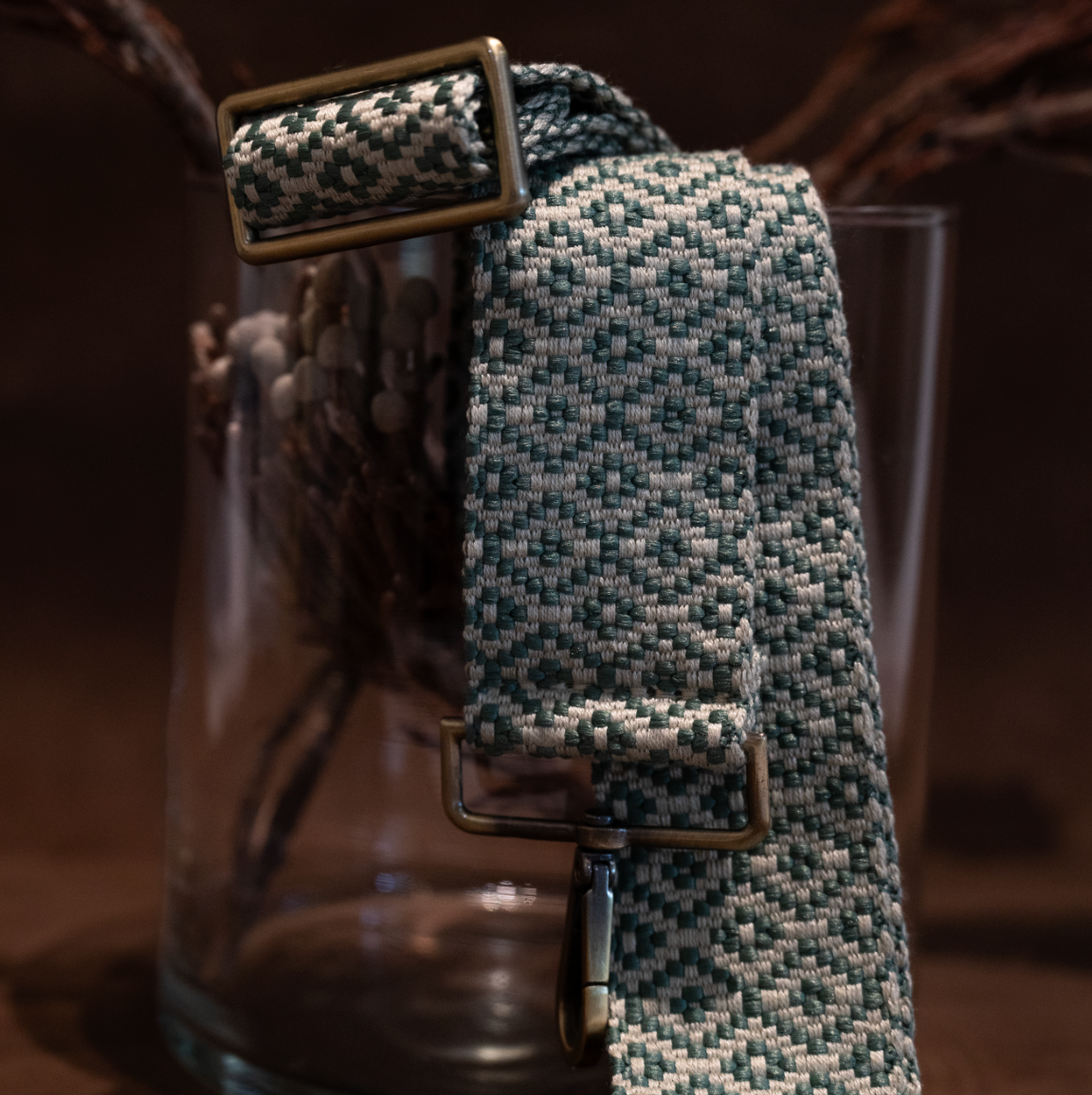 Adjustable Crossbody Strap - Woven Cotton Pattern | Green & Cream