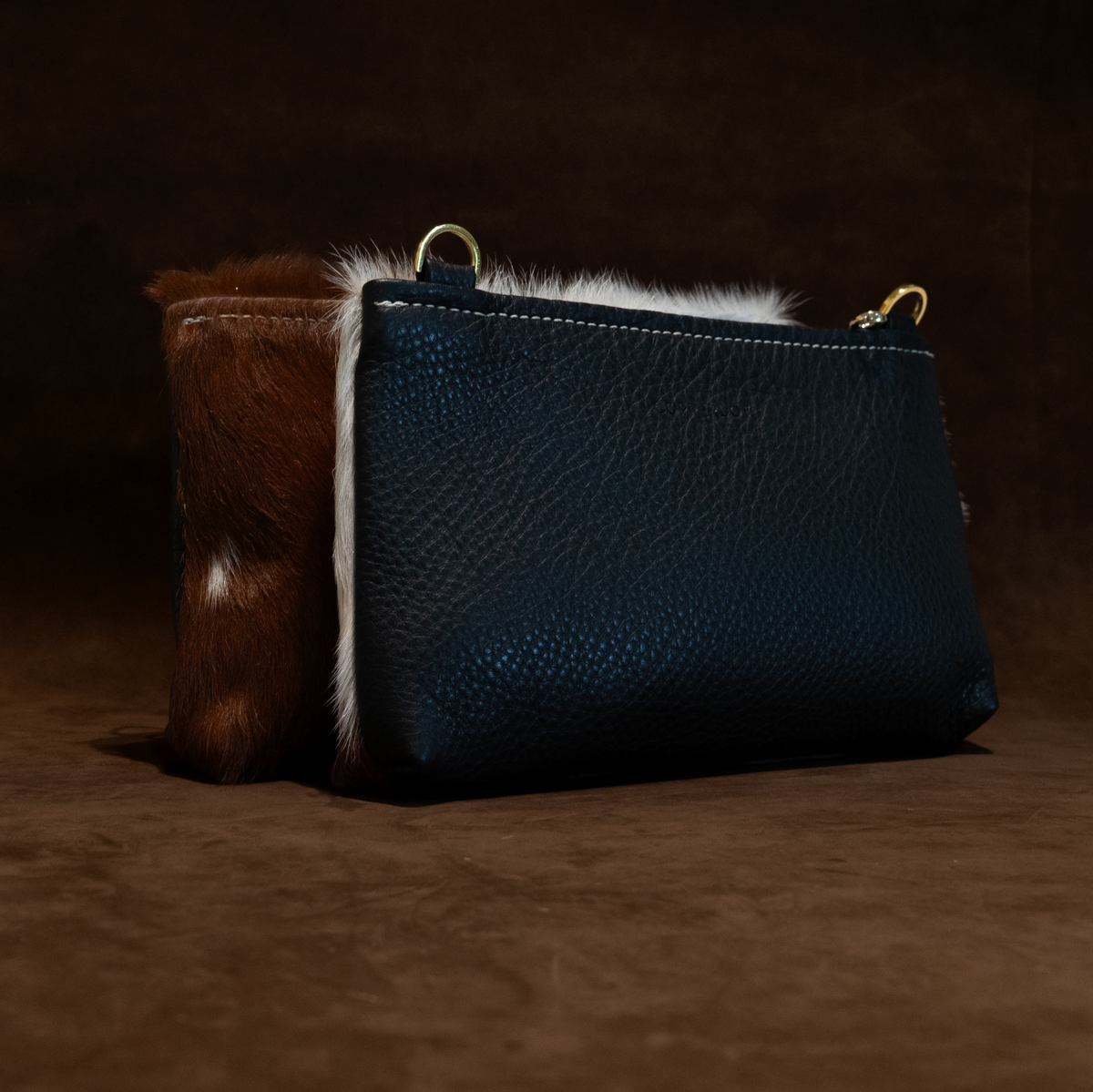 Zippy Clutch | Black & Brown Hide