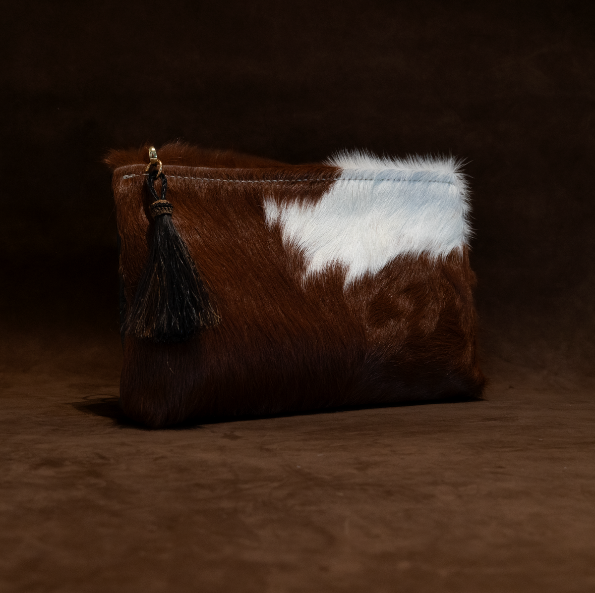 Zippy Clutch | Black & Brown Hide