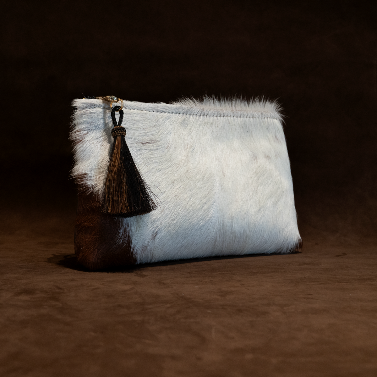 Zippy Clutch | Black & Brown Hide