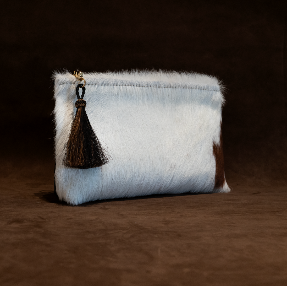 Zippy Clutch | Black & Brown Hide