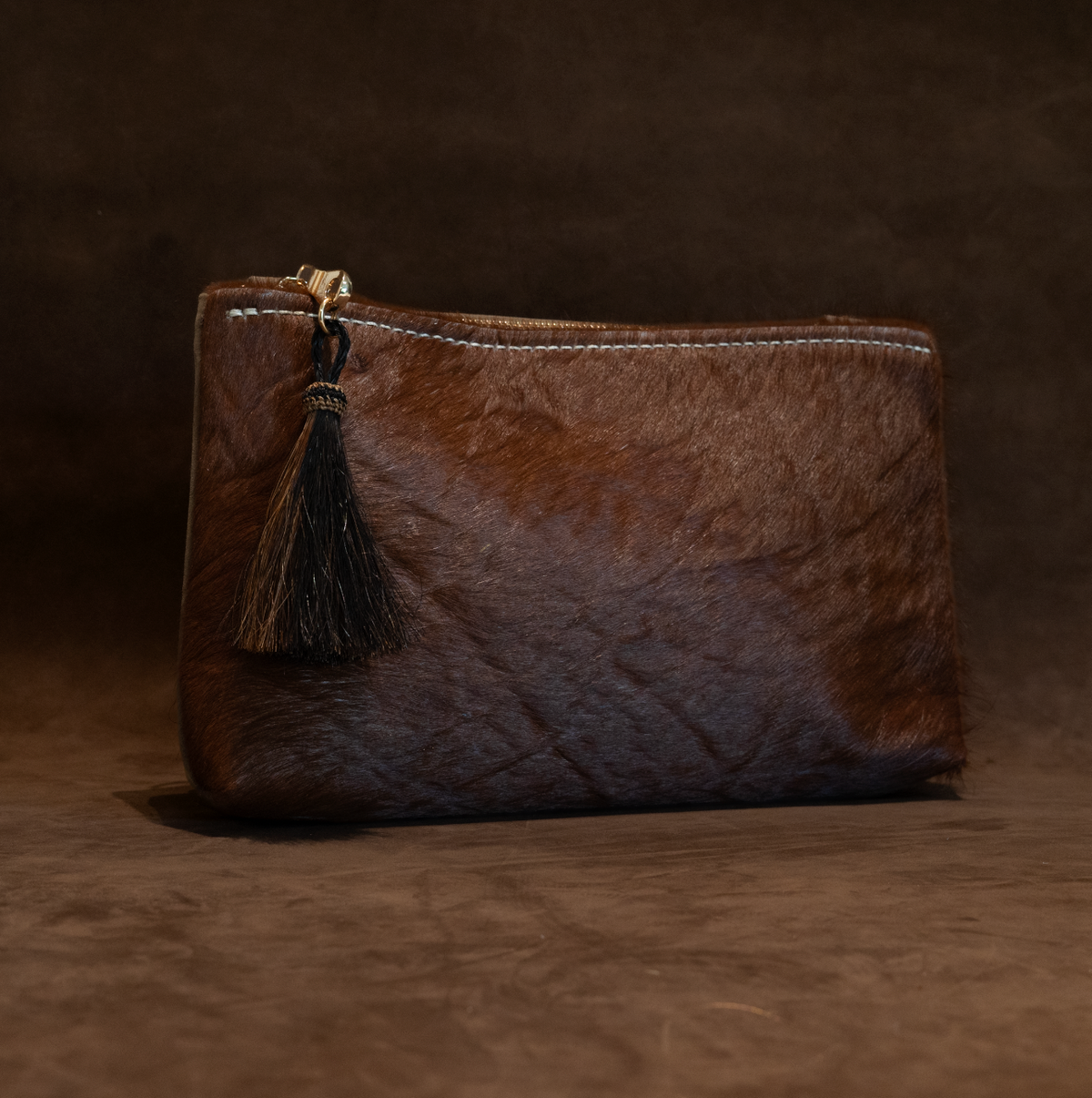 Zippy Clutch | Chocolate Roughman & Brown Hide