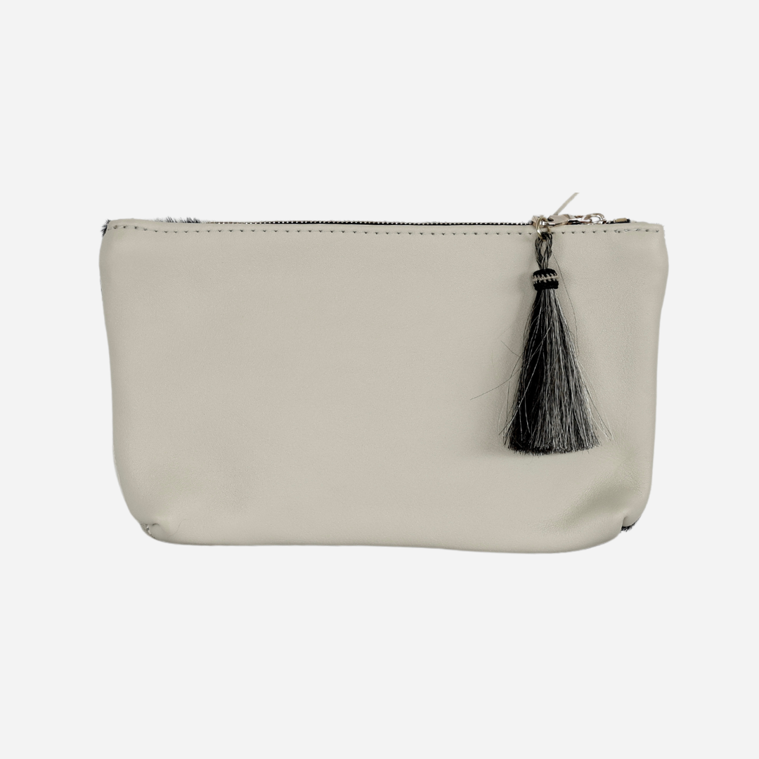 Cream &amp; Black Hide Zippy Clutch