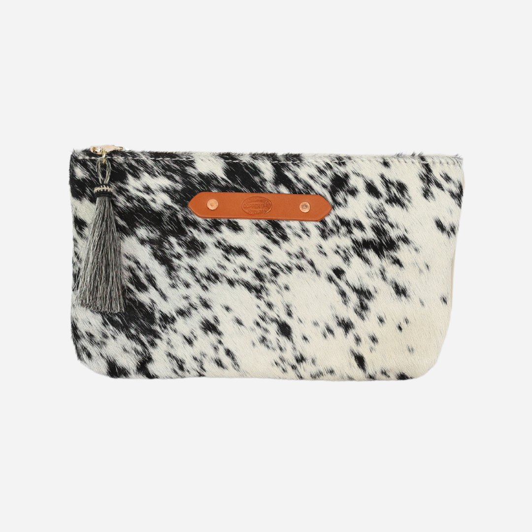 Cream &amp; Black Hide Zippy Clutch