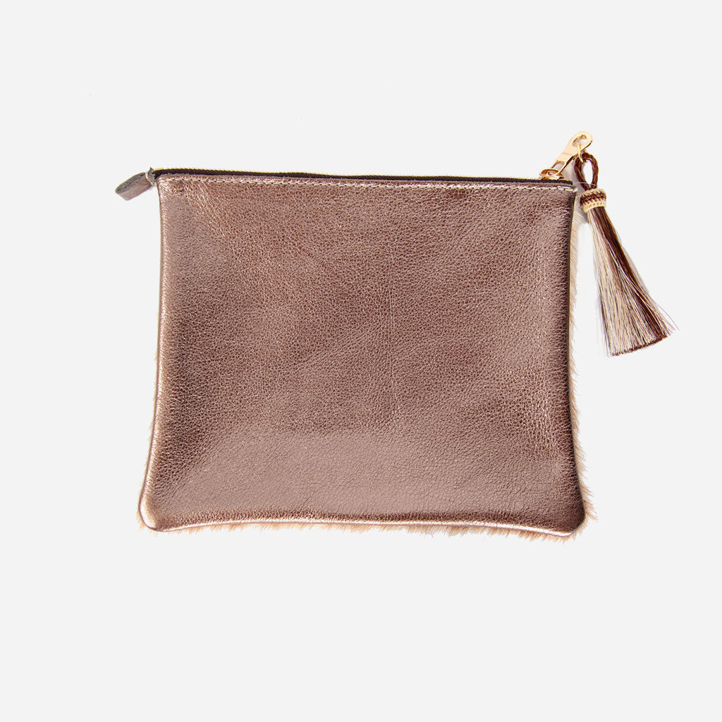 Bronze Shimmer &amp; Brown Hide Resi Zip Clutch