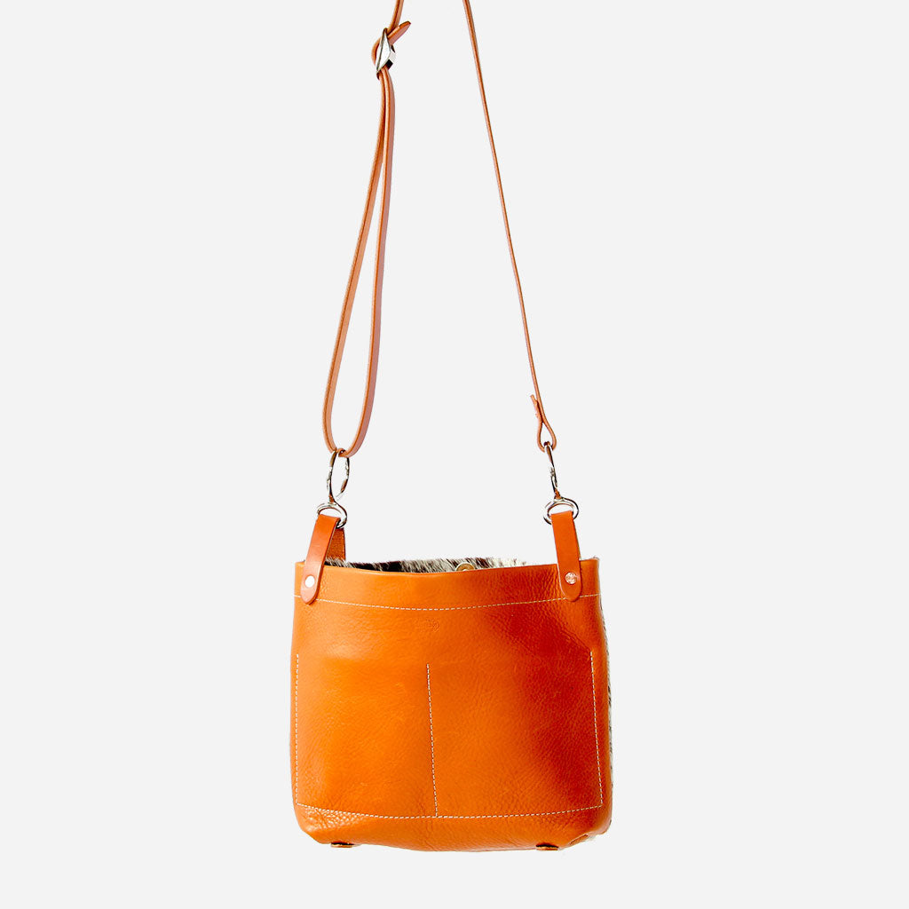 Braided Leather and Copper Crossbody Bag “Quadro” - Orange and