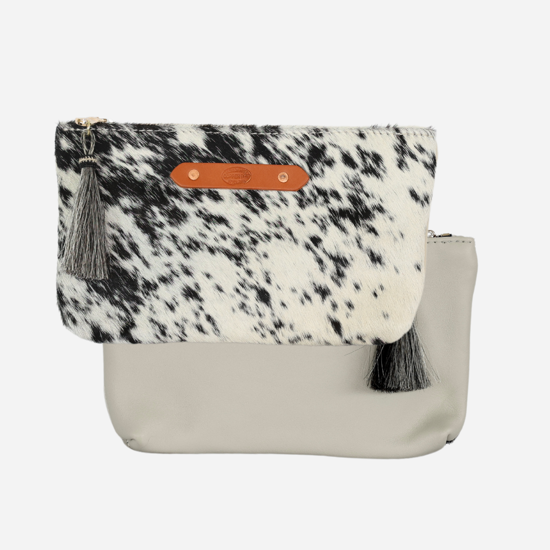 Cream &amp; Black Hide Zippy Clutch