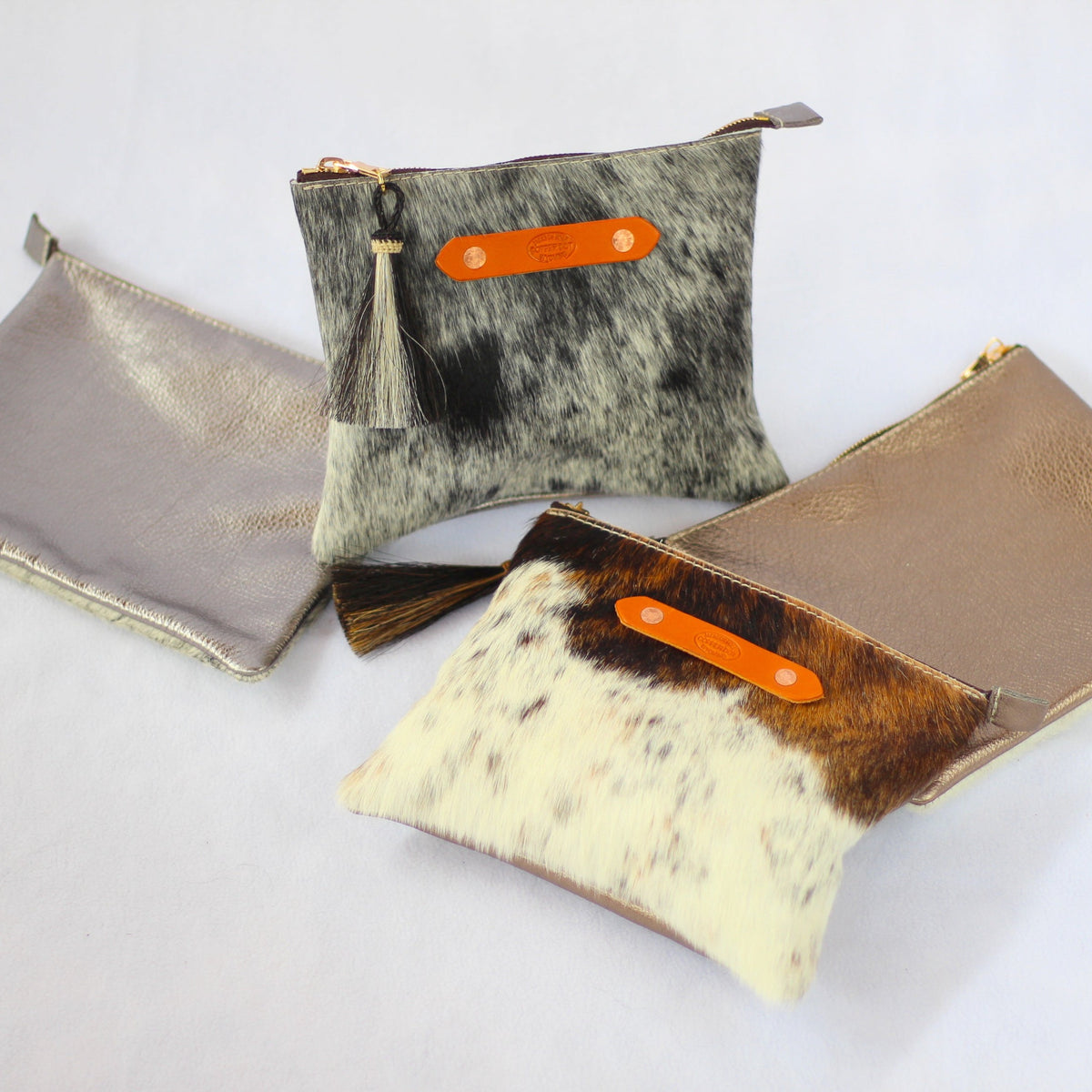 Bronze Shimmer &amp; Brown Hide Resi Zip Clutch