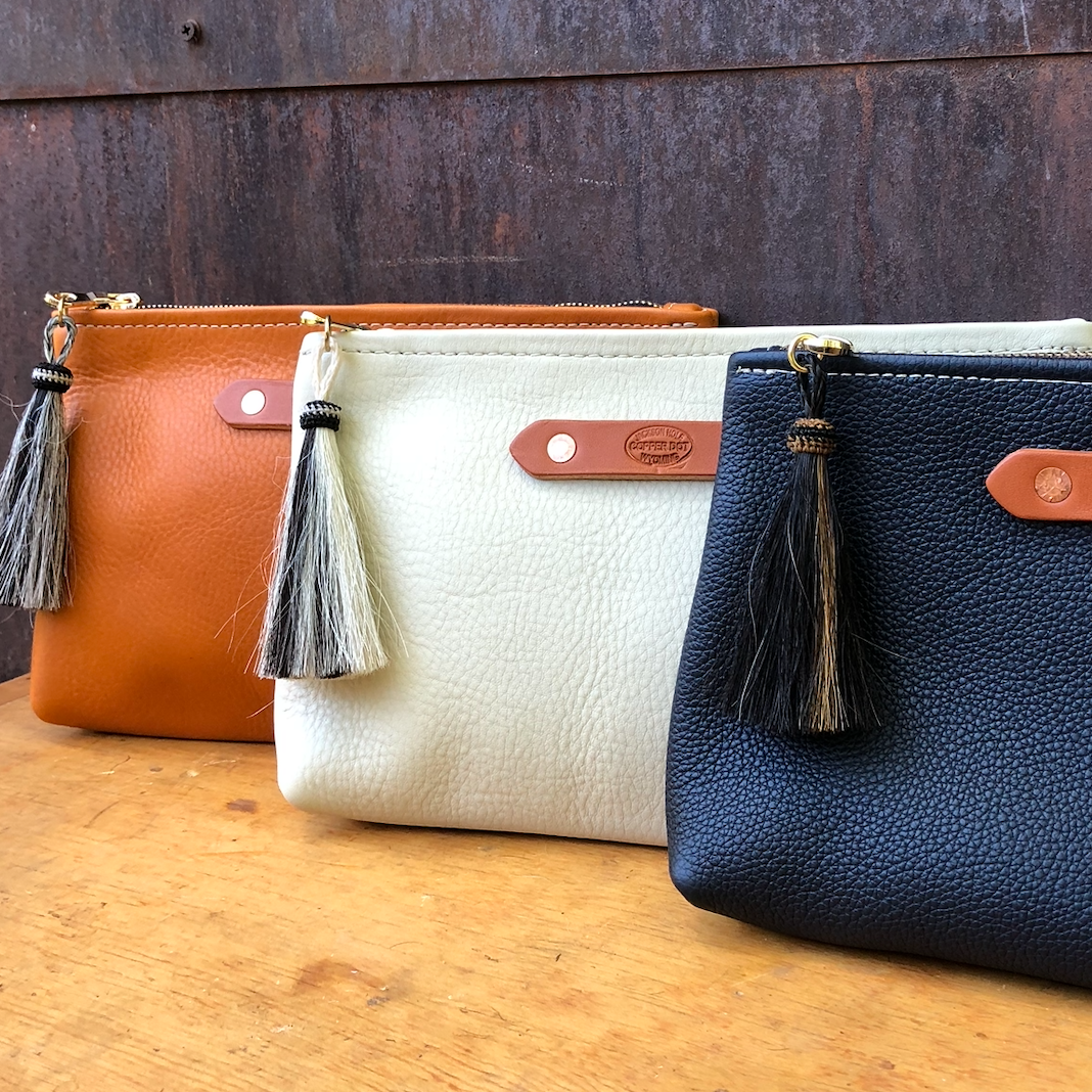 Cream &amp; Black Hide Zippy Clutch