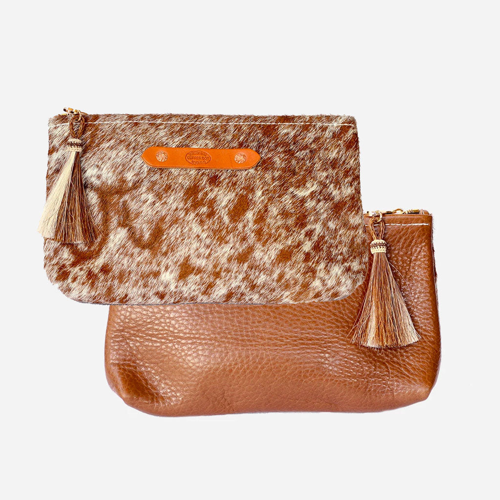 Walnut &amp; Brown Hide Zippy Clutch