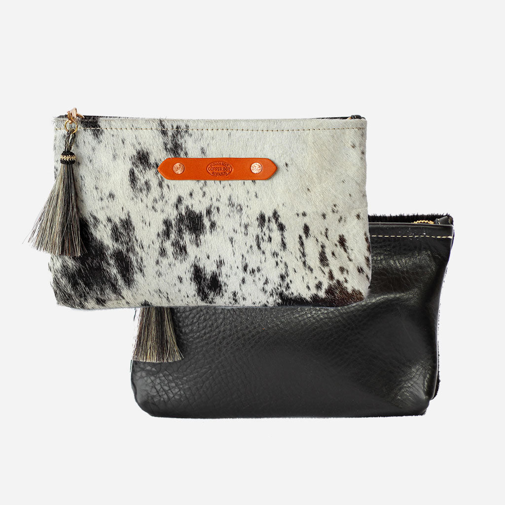Black &amp; Black Hide Zippy Clutch Copperdot Leather Goods Made in Jackson Hole, WY